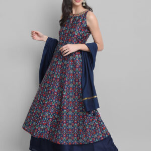 Blue Poly Muslin Embroidered Kurta With Palazzo And Dupatta