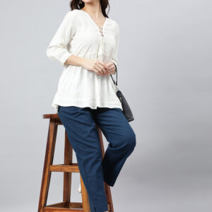 White Rayon Solid Flared Top