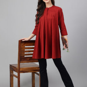 Maroon Dobby Cotton Solid A-Line Tunic